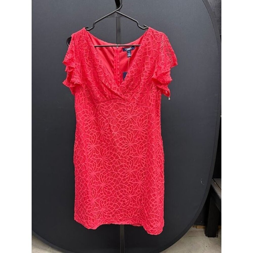 Chaps Pink/Red Lace Flutter Sleeve Dress